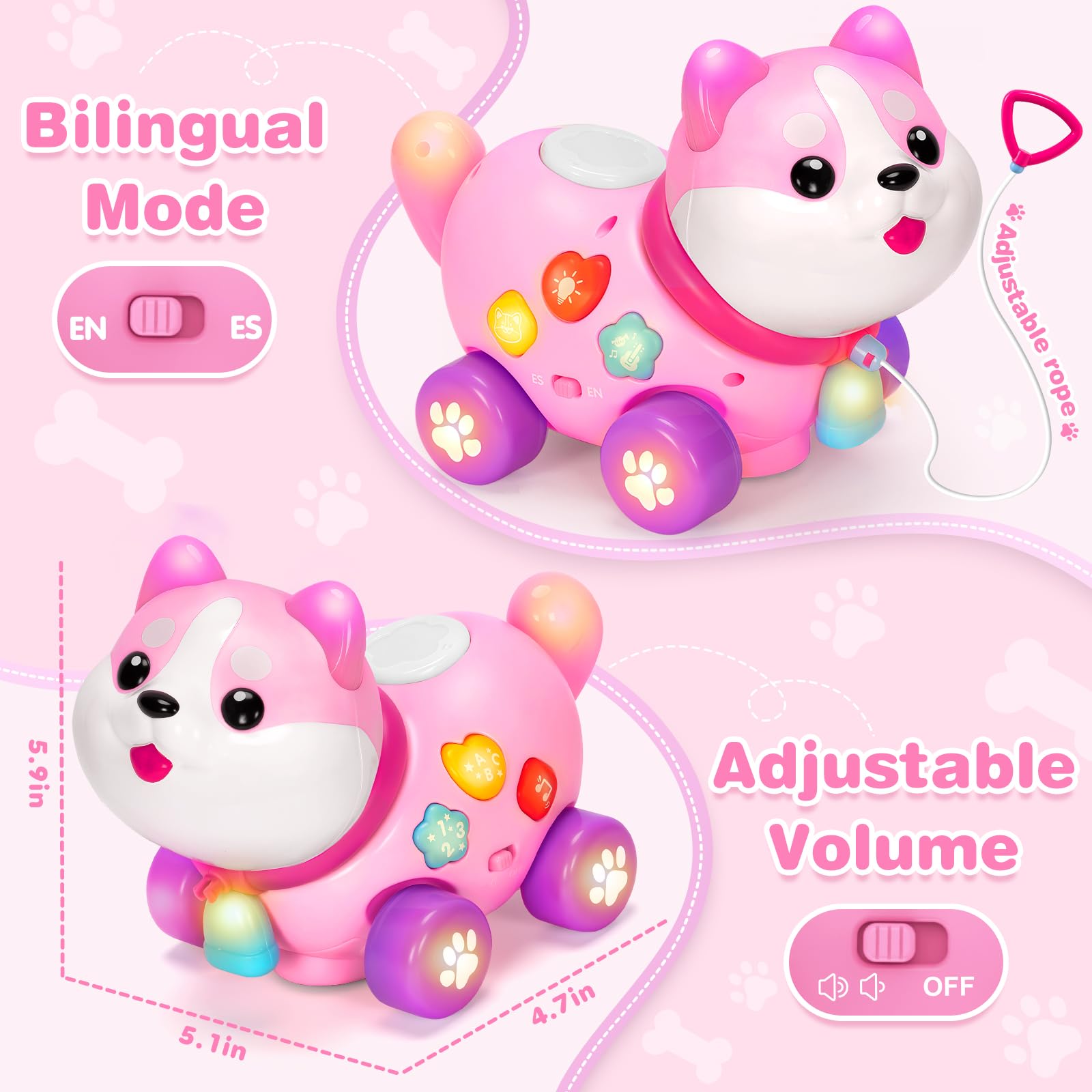 Ellinjan walking puppy with pull string promotes balance and mobility