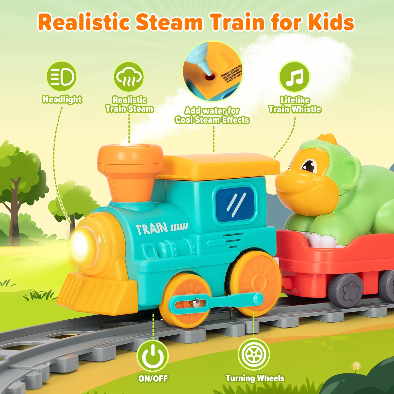 Ellinjan water-injector train delivers steam effect for a realistic sensory experience.