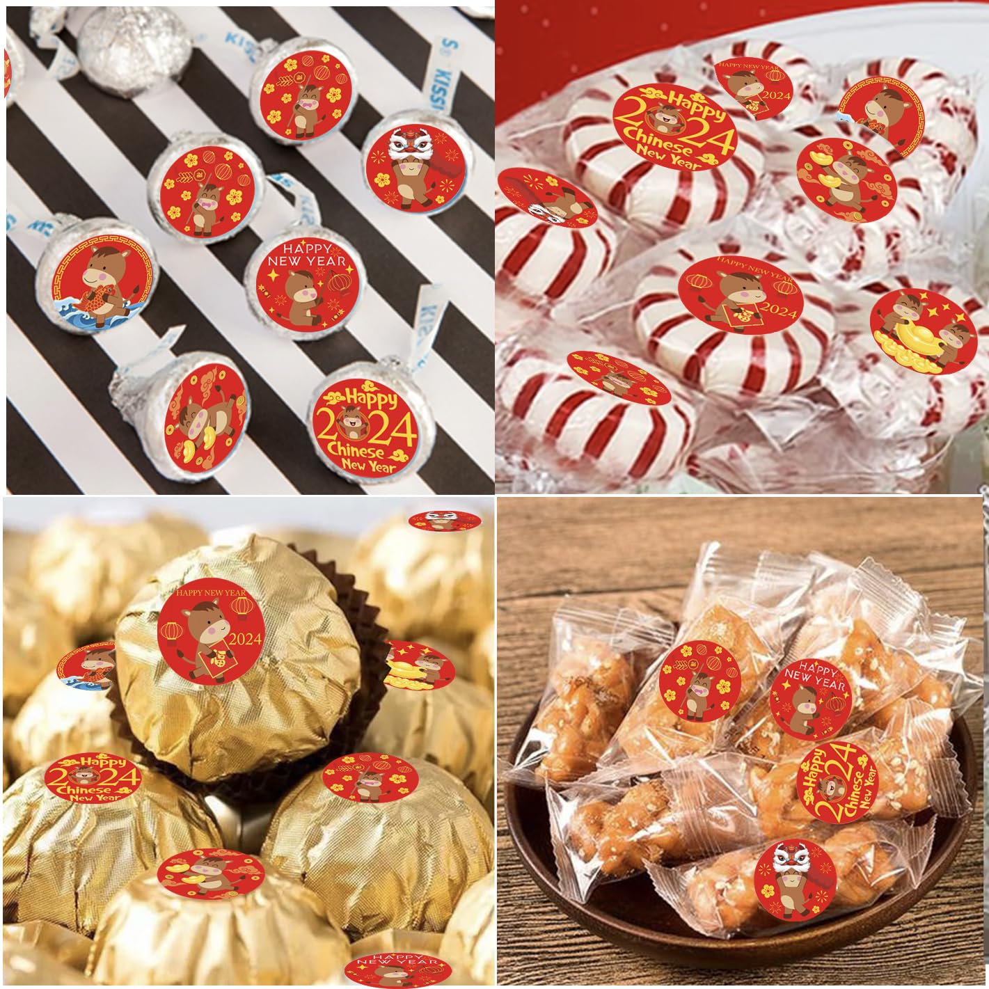 Ellzk red envelope-inspired labels with gold accents for elegant party decor.