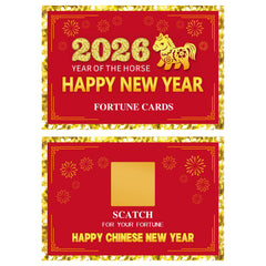 Ellzk year-of-the-horse decor cards pairing with red accents and gold foil.