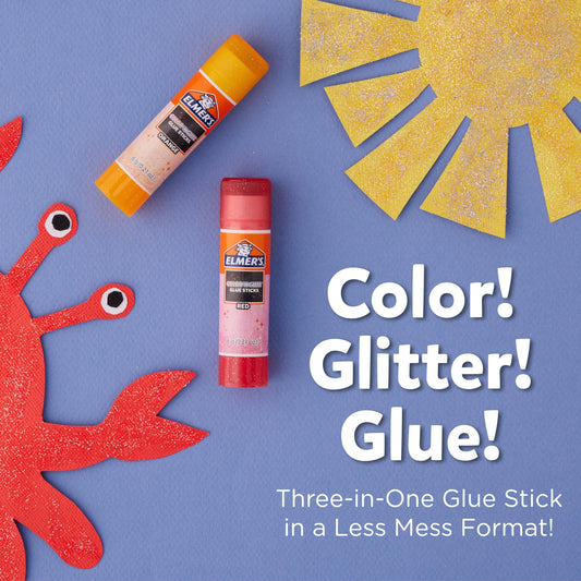 Elmer's Color 'n Glitz orange glue stick adds sparkle to projects.