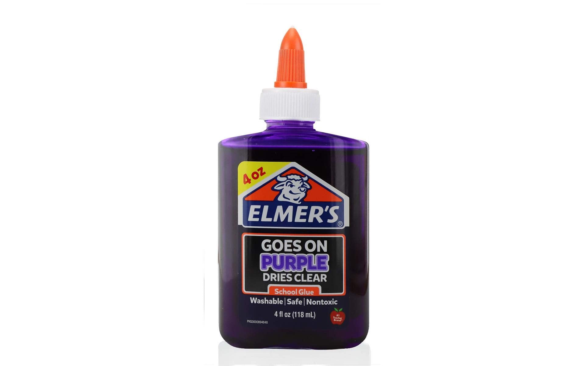 Elmer's Disappearing Purple Glue bottle shows purple-to-clear formula for easy crafting.