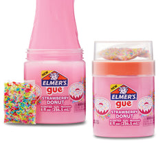 Elmer's Gue strawberry donut slime ready to play with fluffy texture.