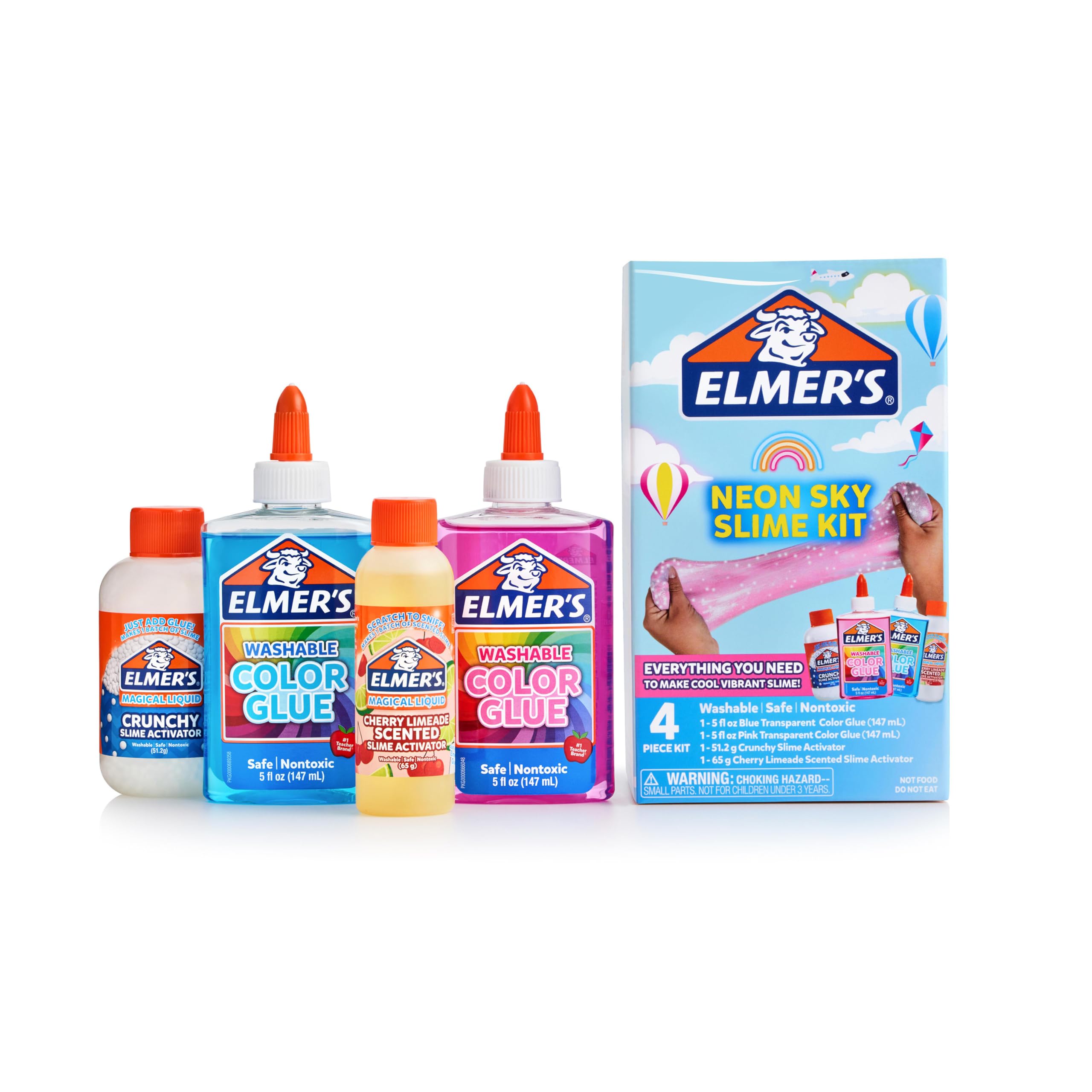 Elmer's Neon Sky blue glue bottle ready for vibrant slime color