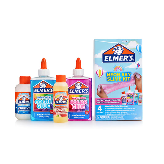 Elmer's Neon Sky blue glue bottle ready for vibrant slime color