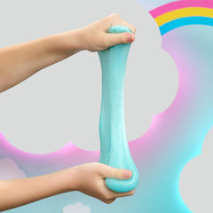 Elmer's Neon Sky slime ingredients arranged for easy setup
