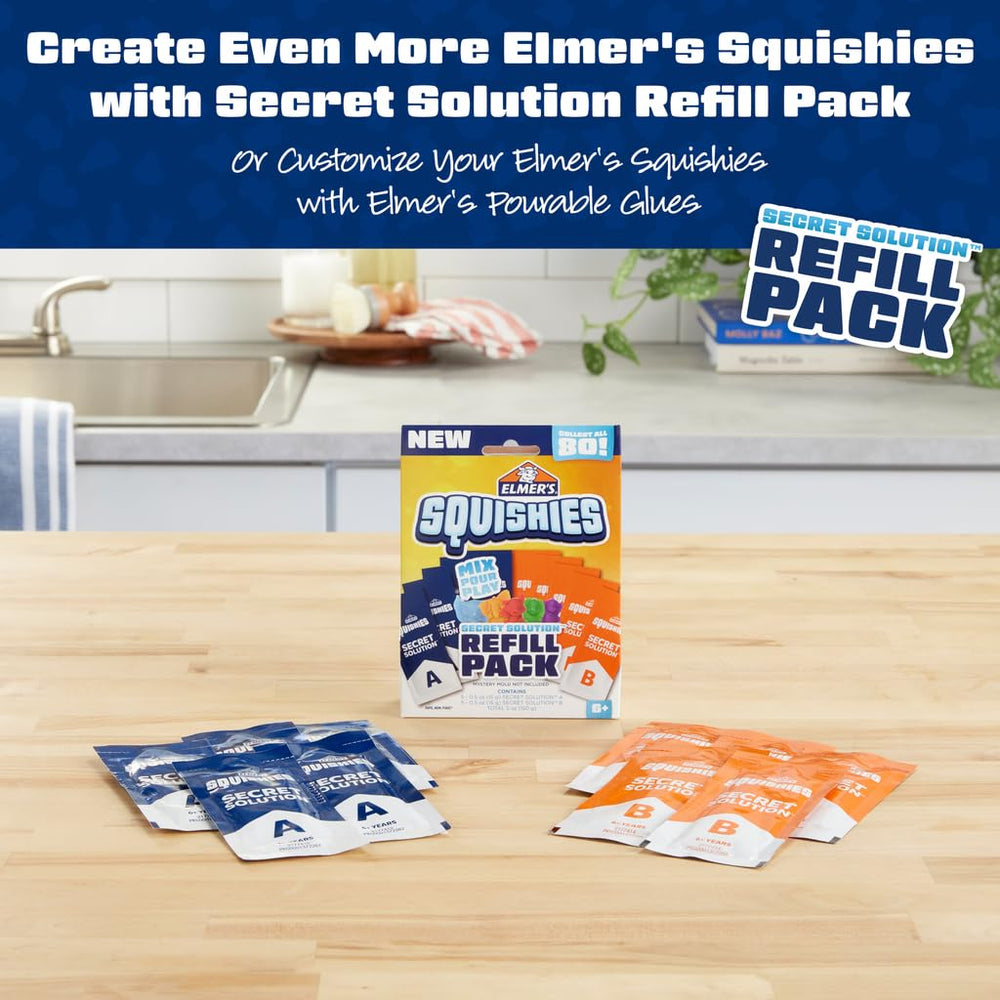 Elmer's Squishies mystery characters on display, adding surprise to playtime.