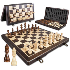 ELONGDI magnetic wooden chess board folding for travel and stable play