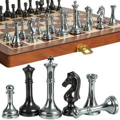 ELONGDI metal chess pieces 2.5-inch close-up for travel-ready play and premium feel.