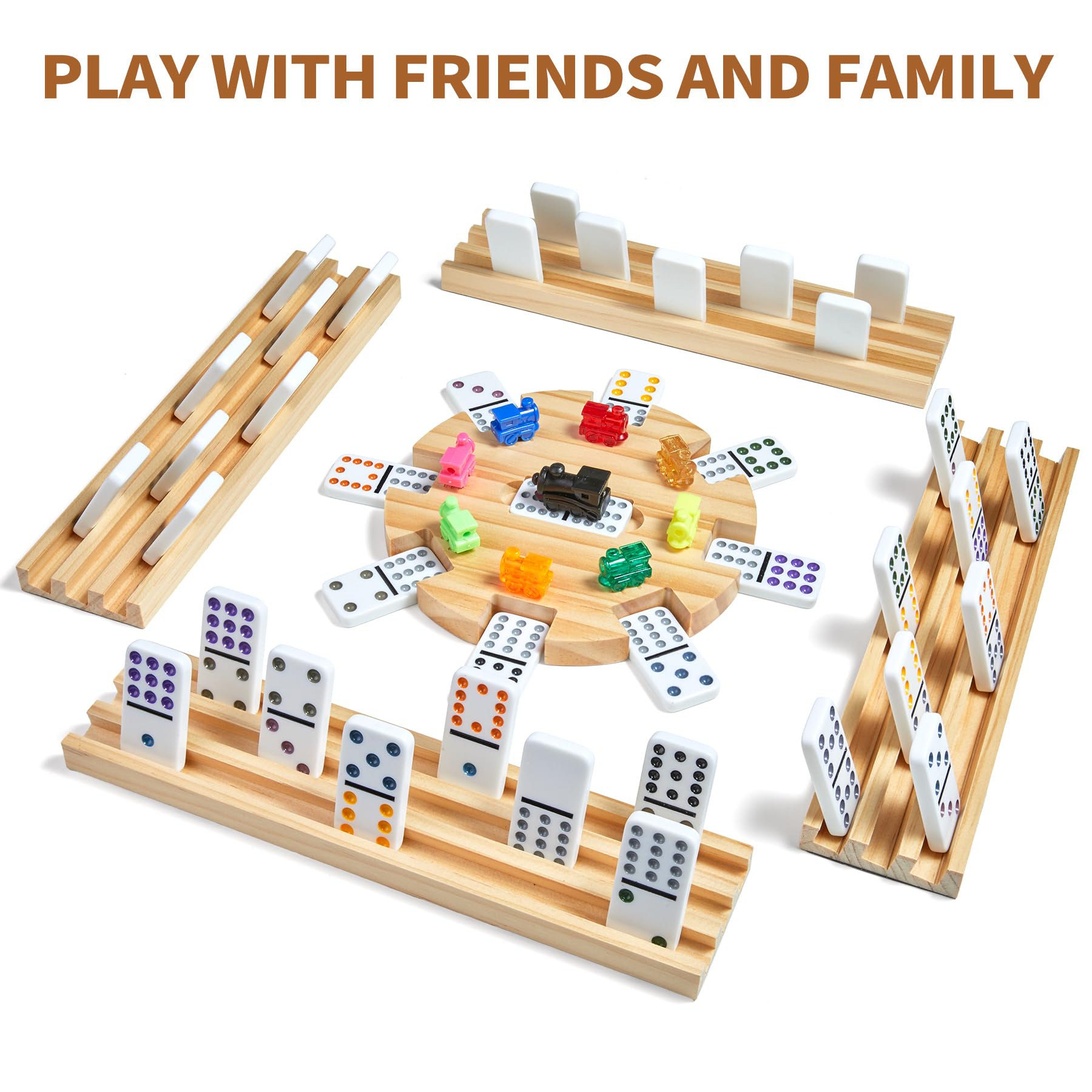 ELONGDI Mexican Train dominoes set nine colorful trains add visual variety to play