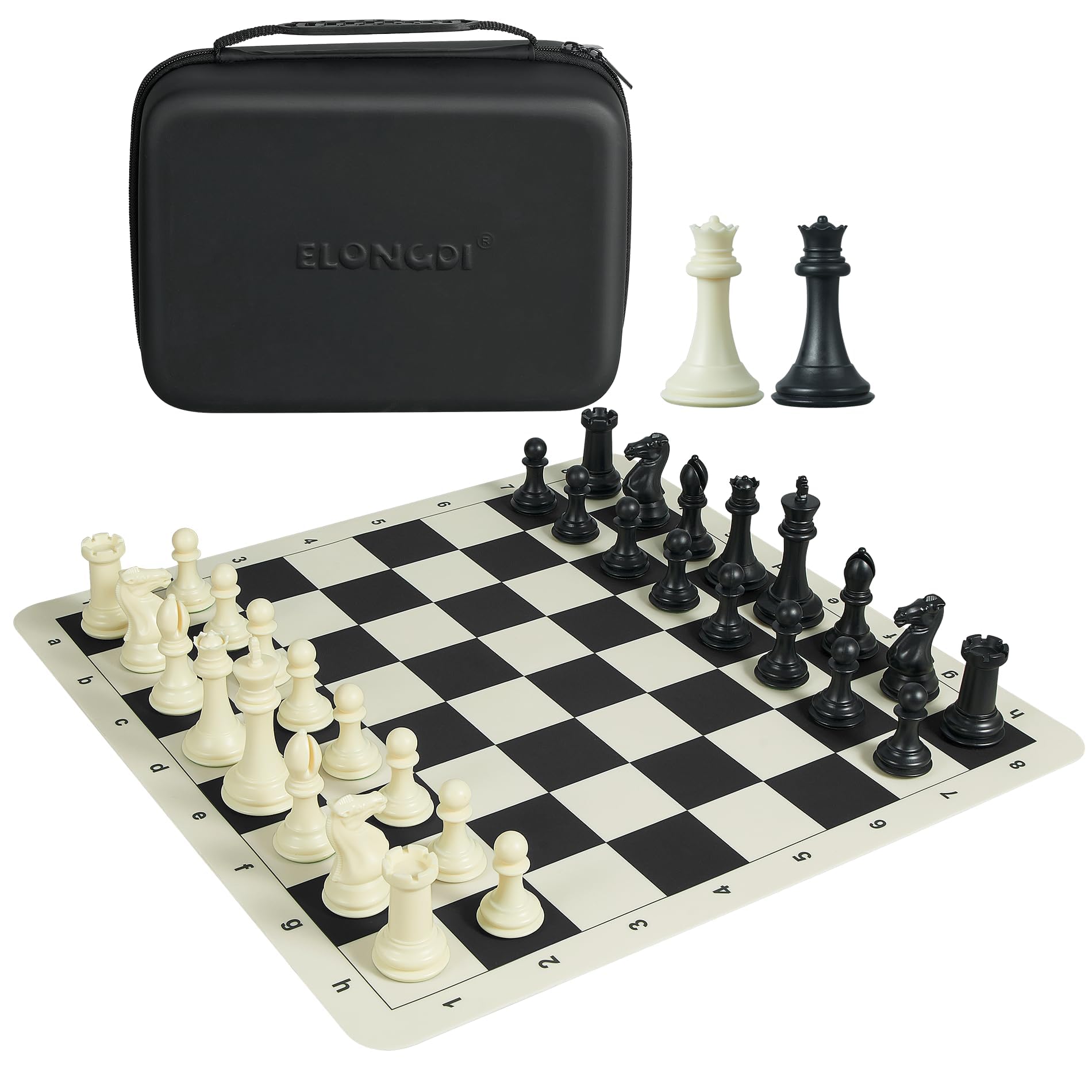ELONGDI Tournament Chess Set board on silicone surface for quick, clear play