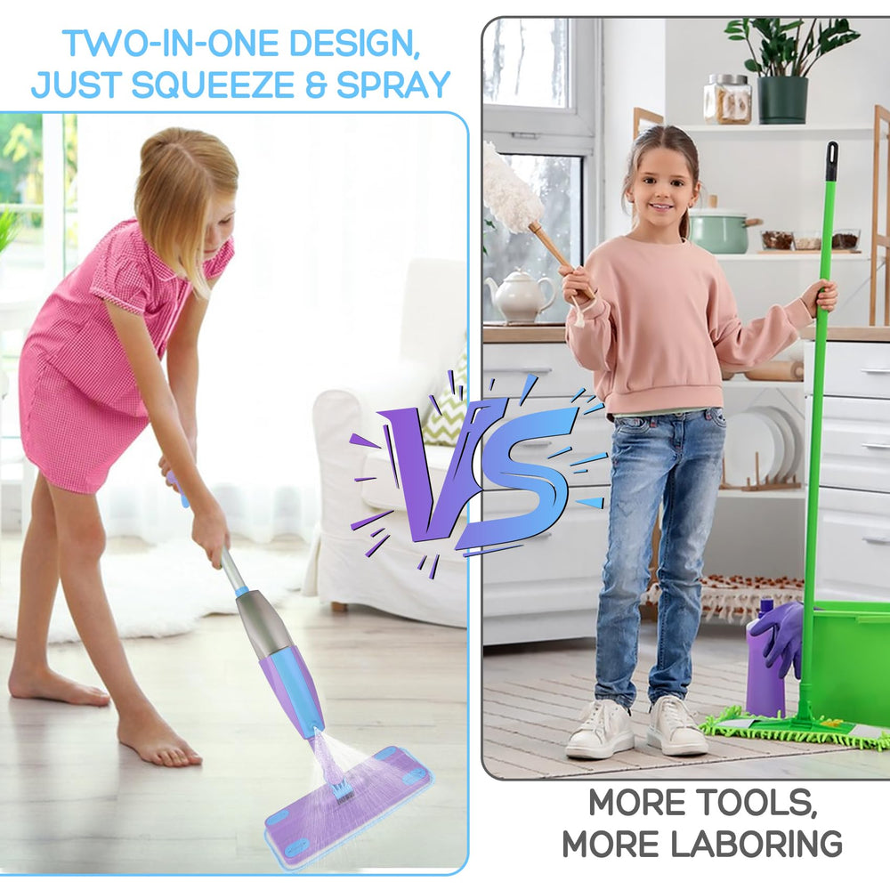 Eloslos Kids Spray Mop rotating-head design helps kids reach corners