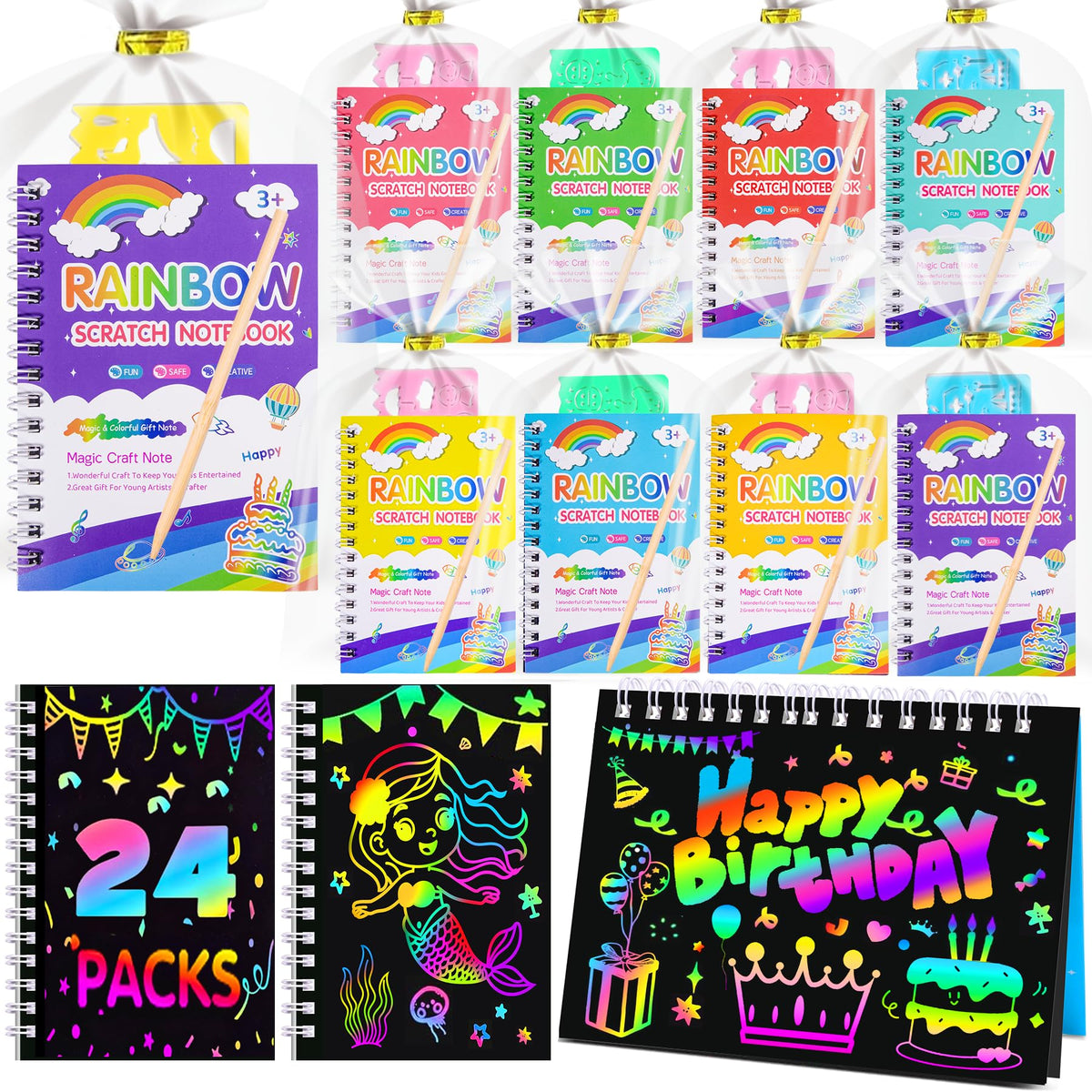 Elover rainbow scratch art notebook in classroom use shows color reveal creativity