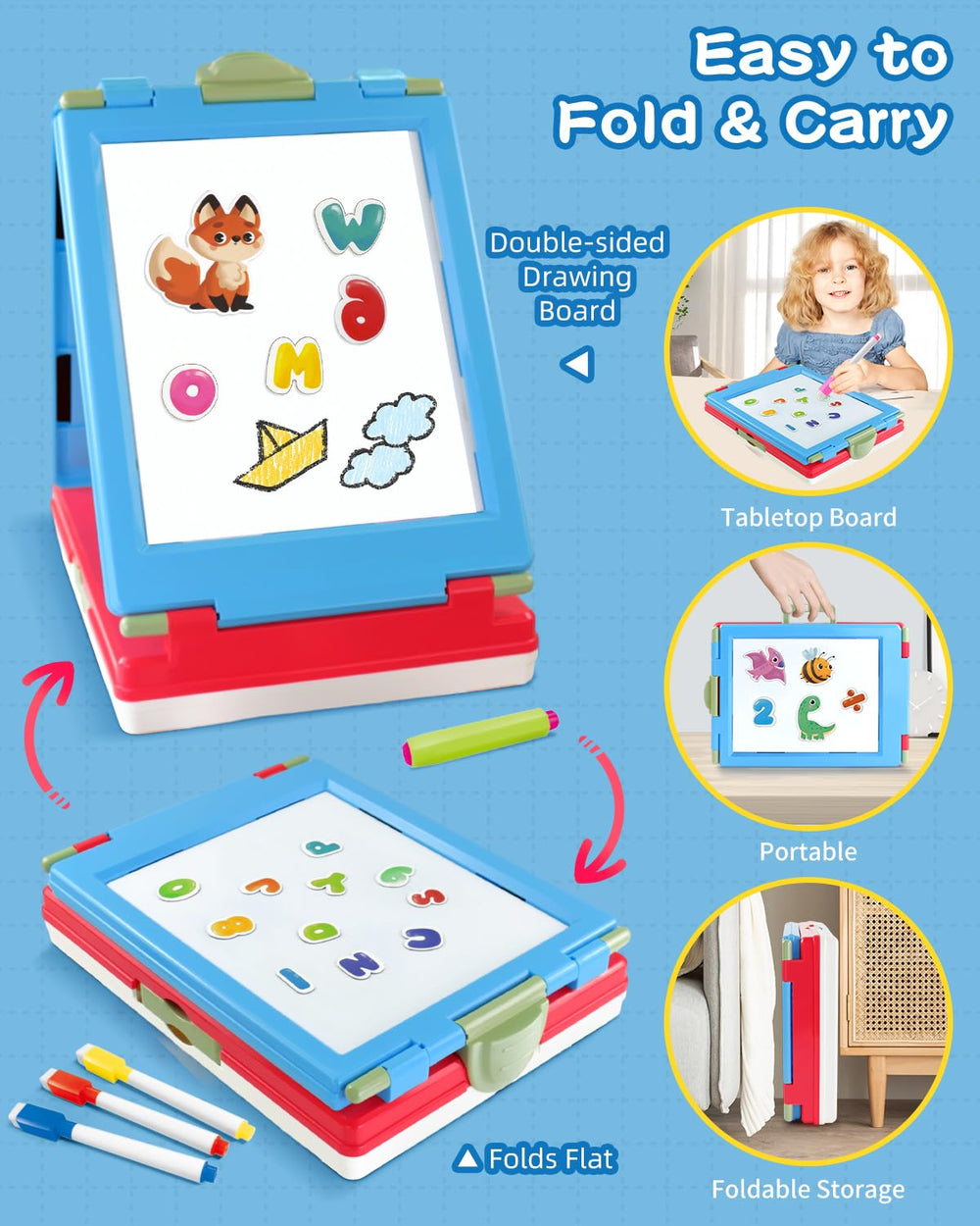 Detachable height-adjustable legs support standing or sitting play