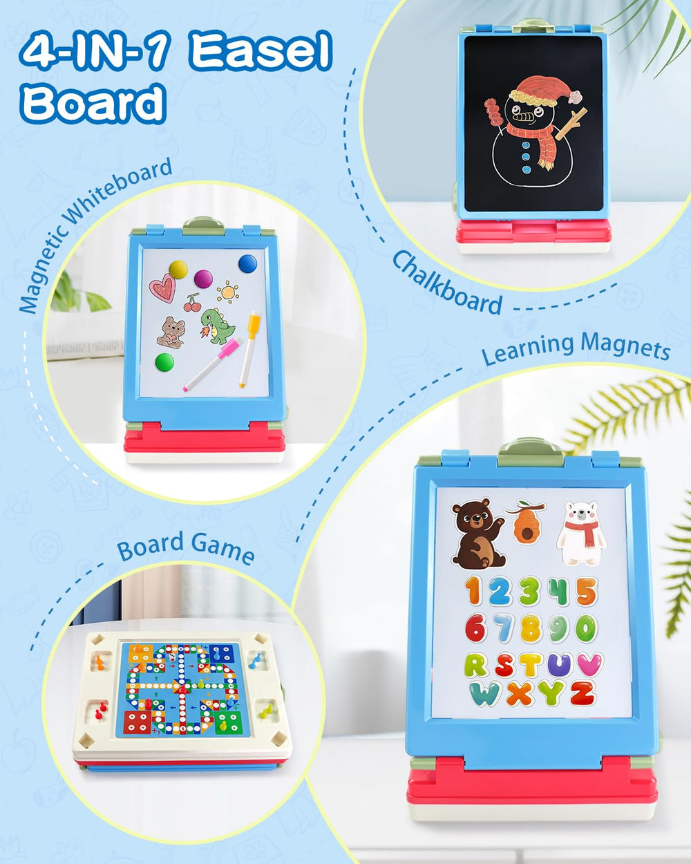 Includes markers, chalks, magnets and eraser for immediate creativity
