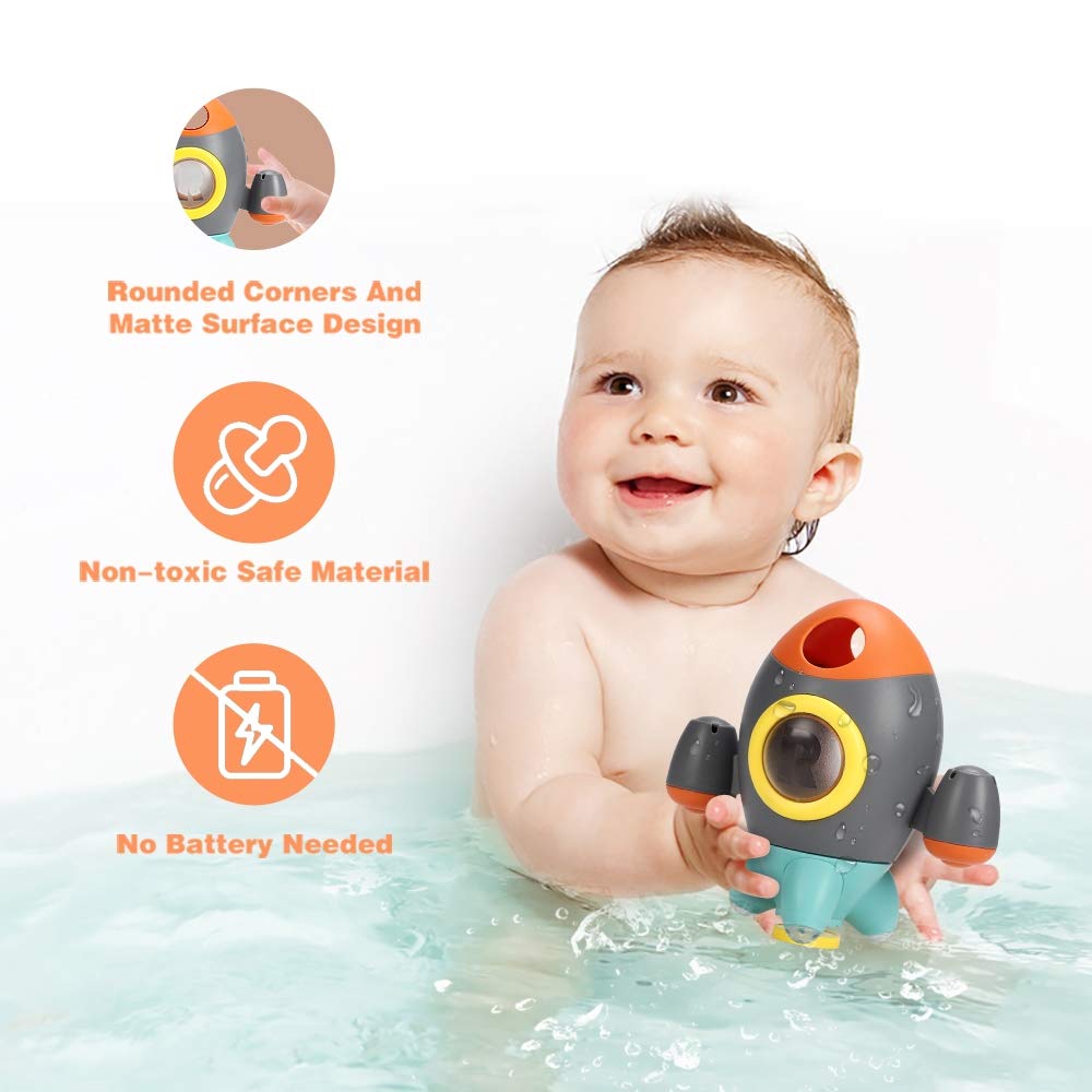 Elovien rocket fountain side nozzles, visual interest during bath play.