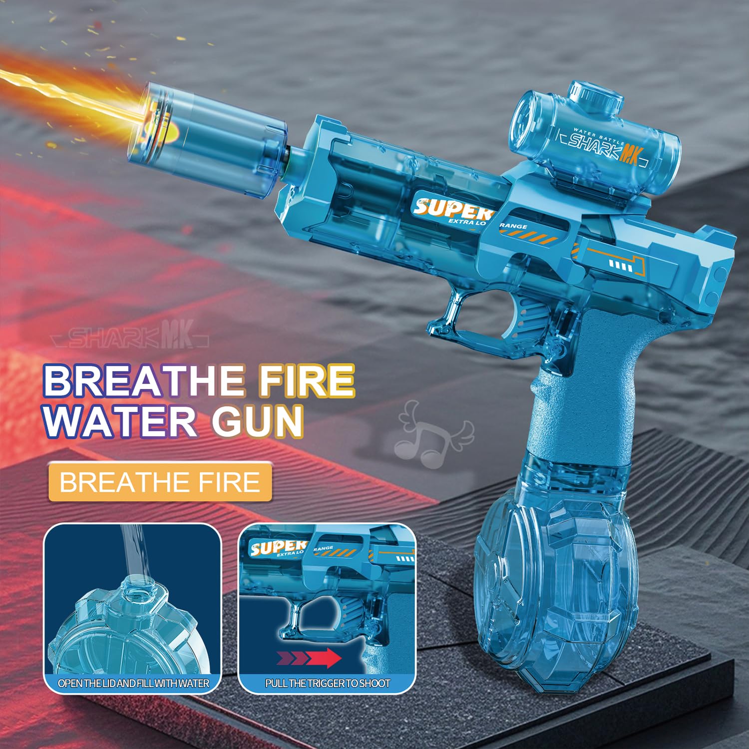 ELPSCGROO blue-black water gun during beach and pool battles.