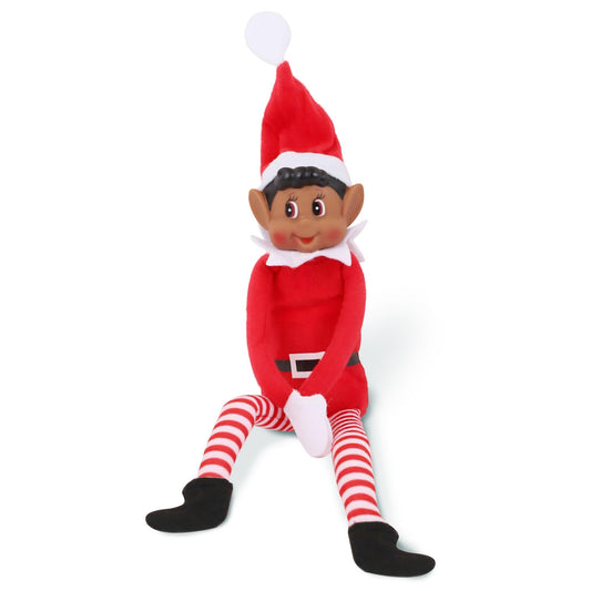 Elves Behavin' Badly 12-inch brown plush elf, bendable for flexible holiday displays.