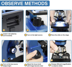 Emarth microscope showing six color filters for richer specimen visualization.