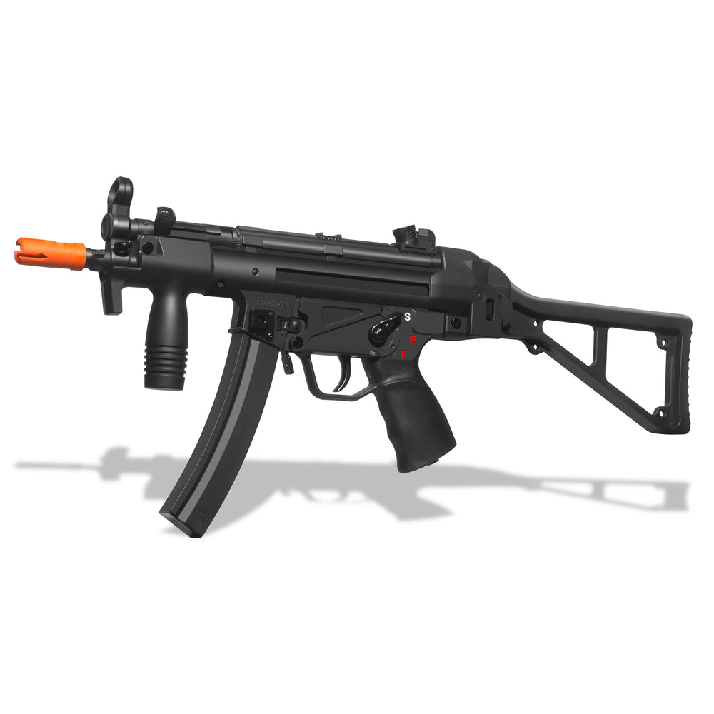 EMERBU MP5K gel blaster front view shows compact, durable build for quick handling