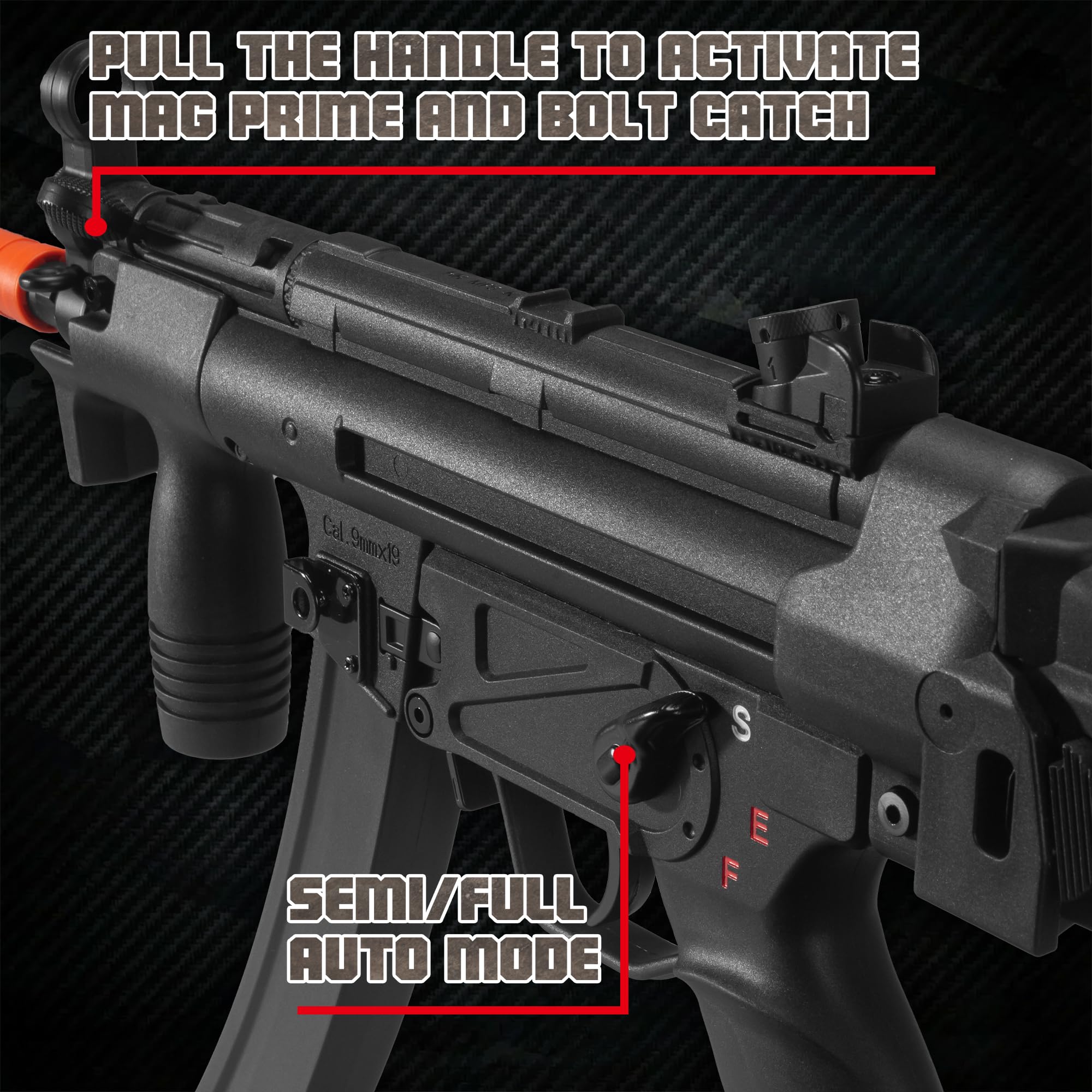 EMERBU MP5K nylon body closeup reveals lightweight, resilient design