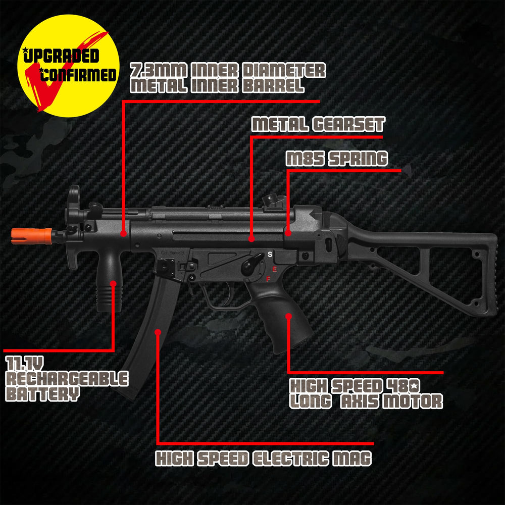 EMERBU MP5K side view highlighting ergonomic grip for extended play