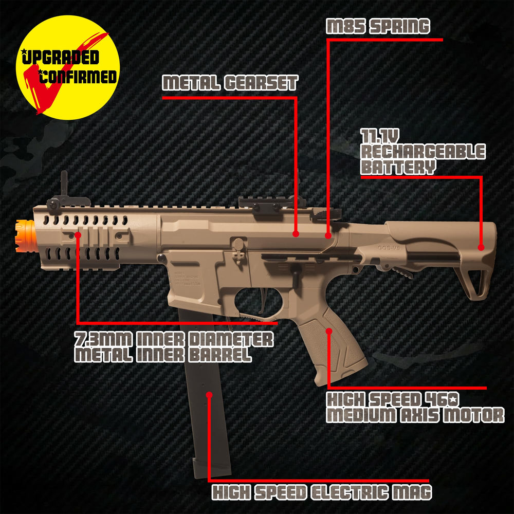 EMERBU ARP9 gel splatter blaster tan side view showing compact handling
