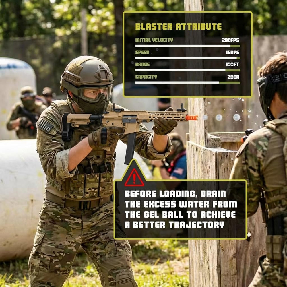 EMERBU ARP9 Plus tan blaster held for ergonomic control.