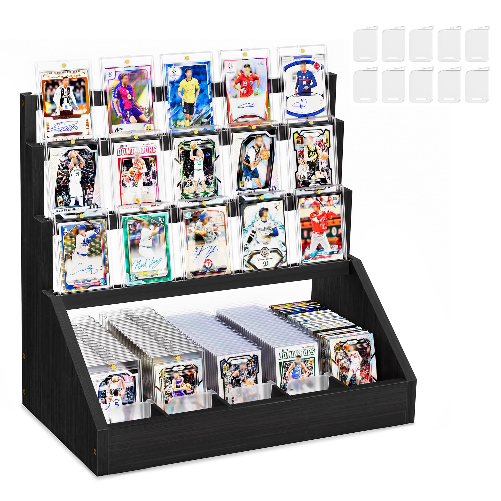 Emfogo 3-tier wooden display showcasing top cards with stylish storage