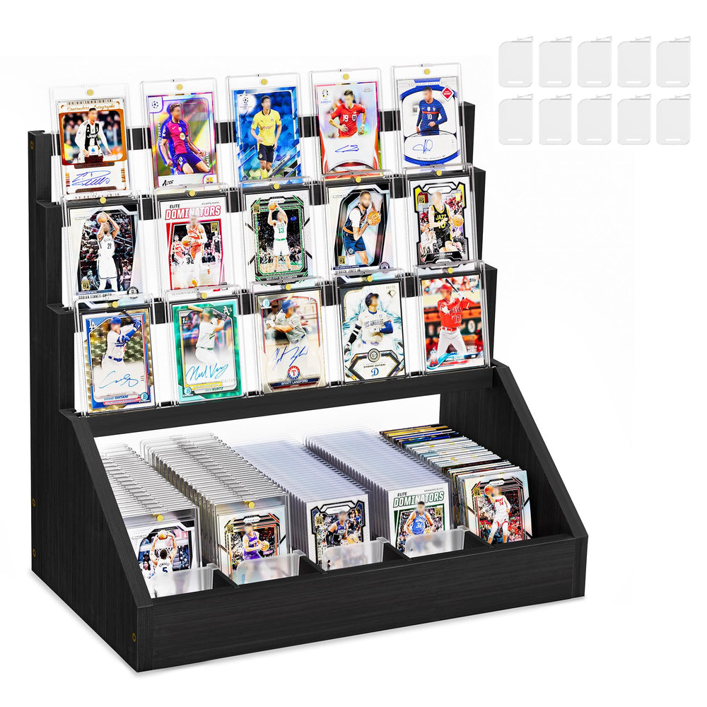Emfogo 3-tier wooden display showcasing top cards with stylish storage