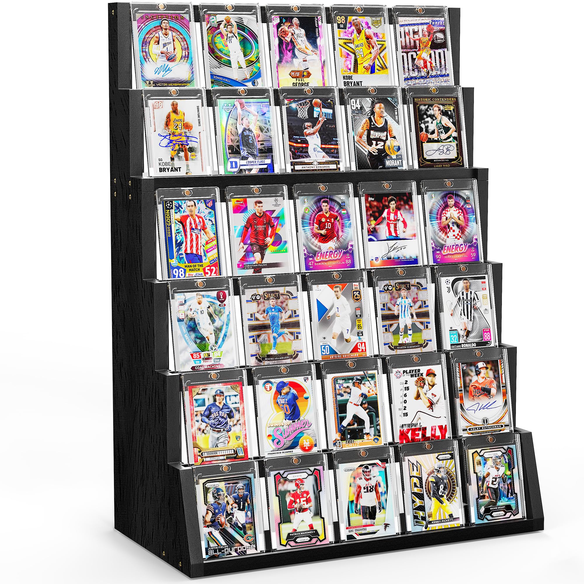 Emfogo card display stand six-tier wooden frame highlights your collection with clear visibility