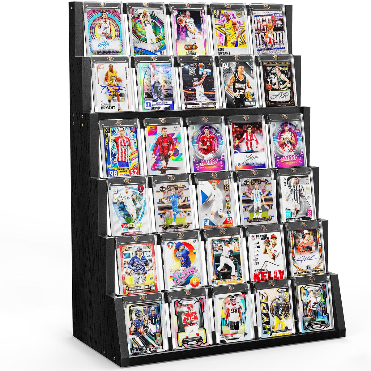 Emfogo card display stand six-tier wooden frame highlights your collection with clear visibility