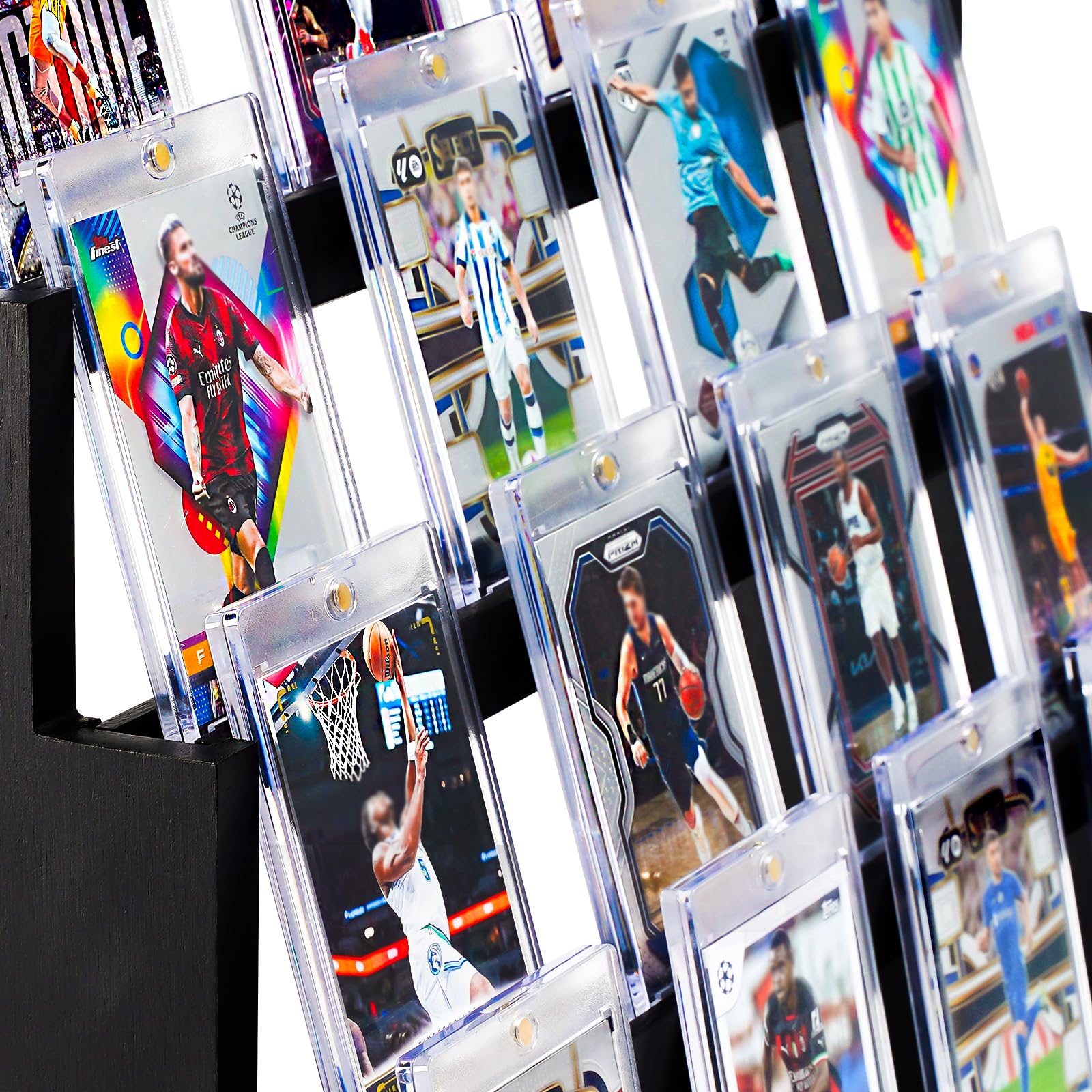Emfogo graded cards display with deep slots protecting slabs