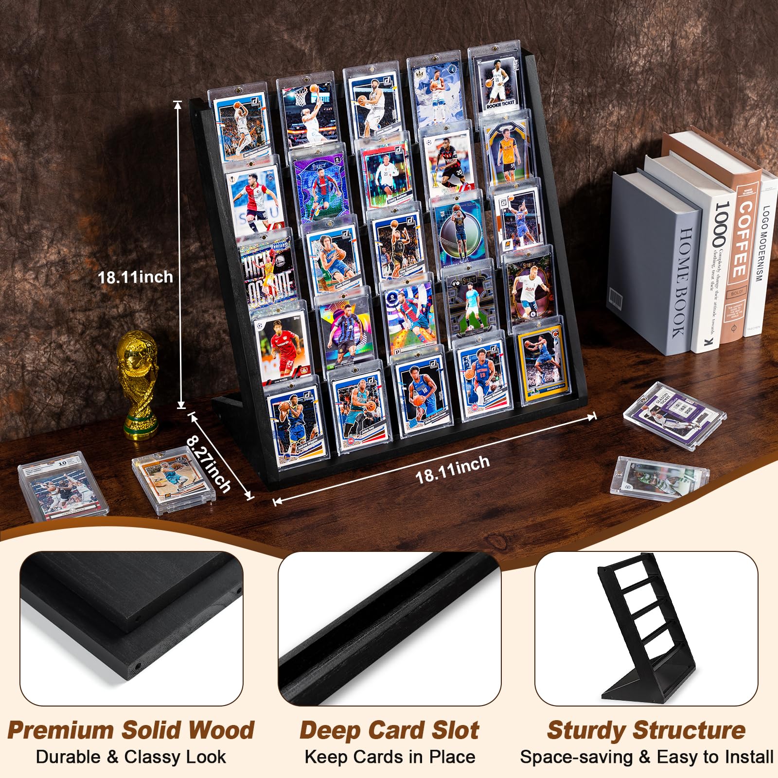 Emfogo display angled for optimal viewing of sports cards