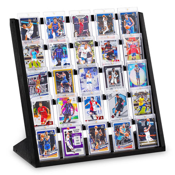 Emfogo wooden 5-tier trading card display stand in black finish for graded cards