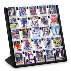 Emfogo wooden 5-tier trading card display stand in black finish for graded cards