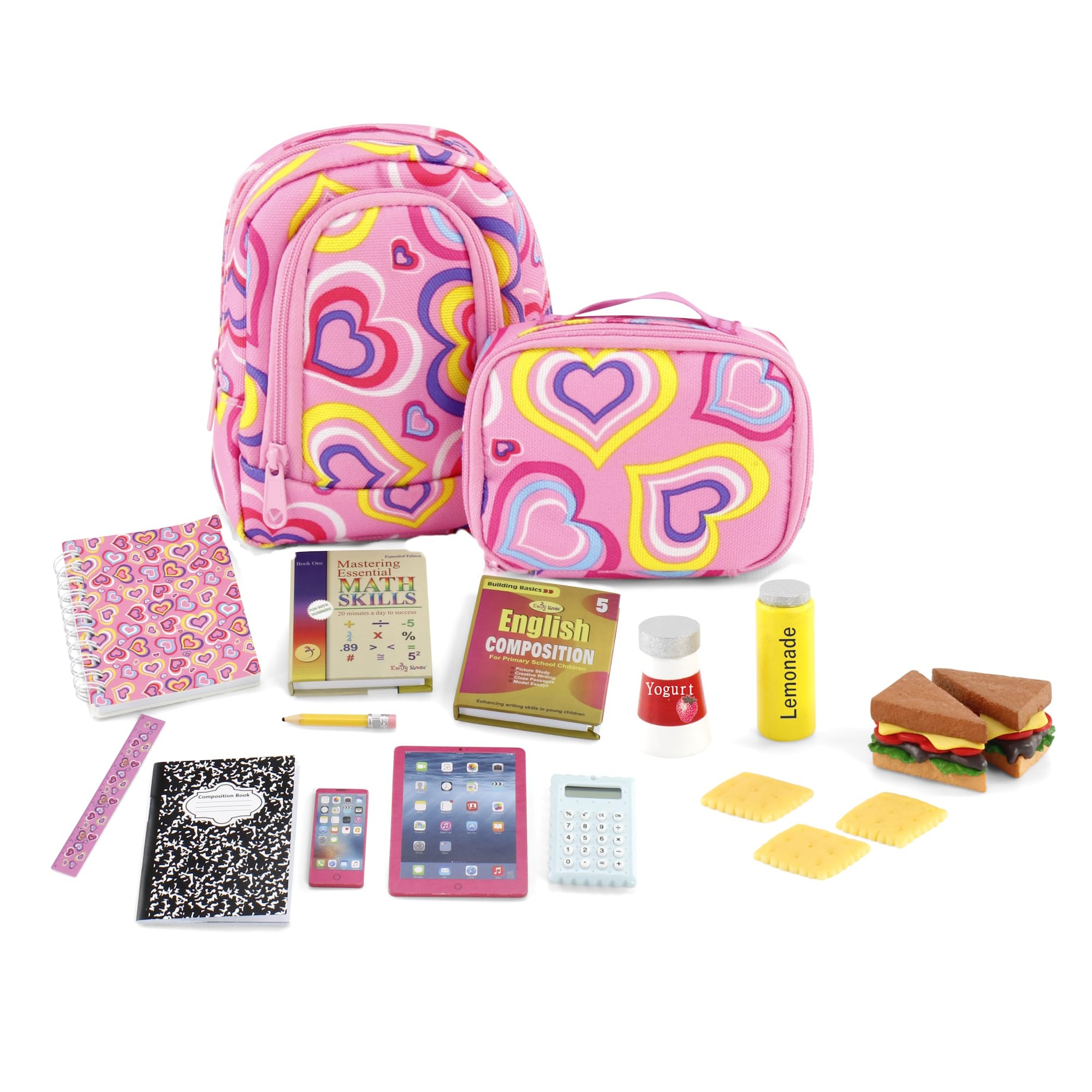 Emily Rose backpack for 18-inch dolls, ideal for school-ready play and pretend learning.