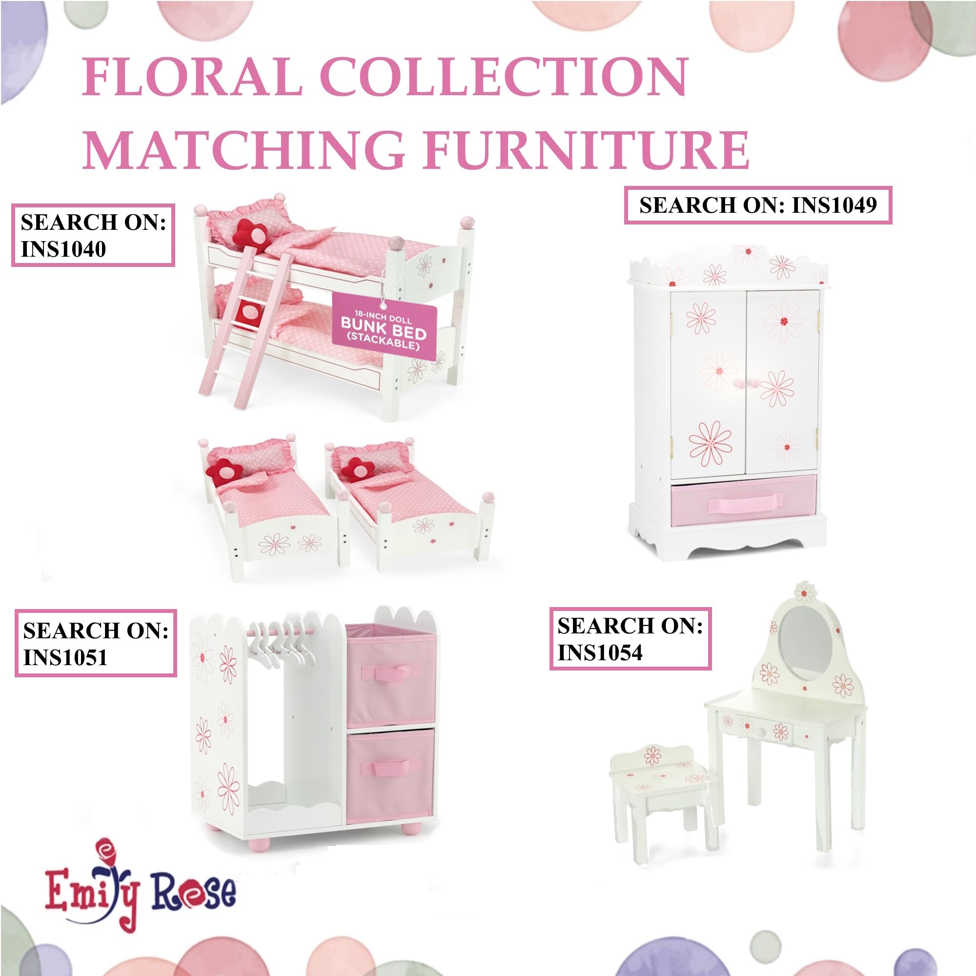 Emily Rose 18-inch doll dining set, durable non-toxic finish for safe play.