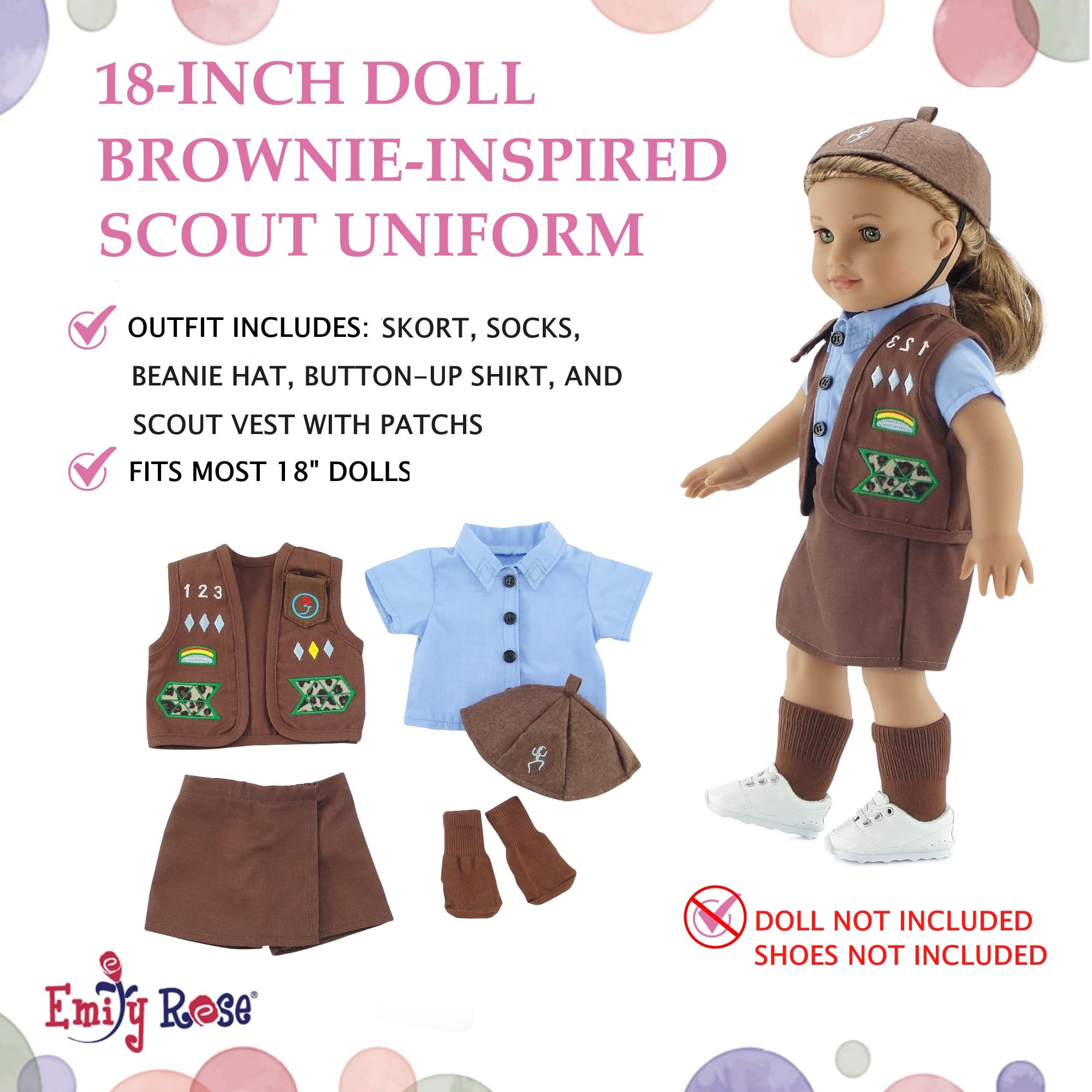 Emily Rose 18-inch doll brown skort for comfortable pretend play