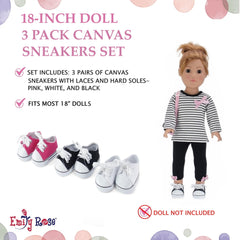 Emily Rose black 18-inch doll sneakers add bold contrast to outfits