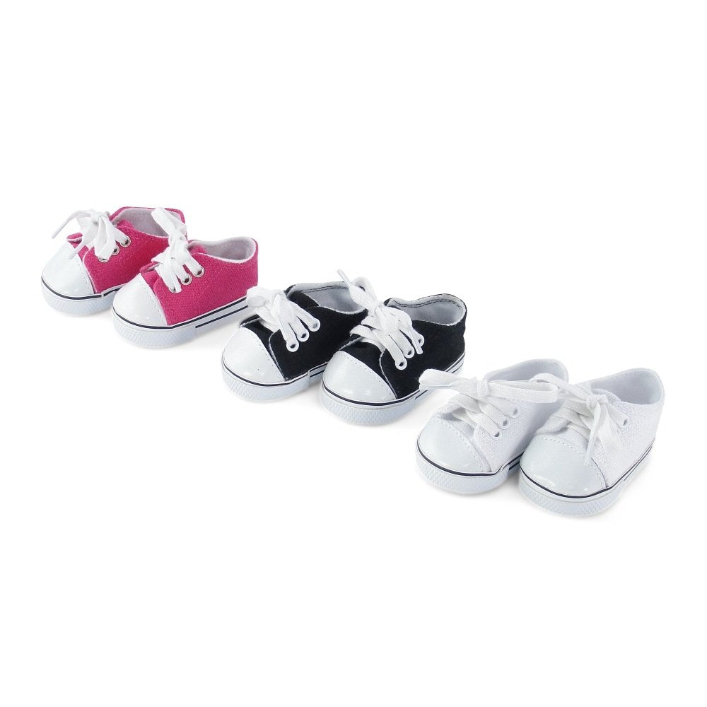 Emily Rose pink 18-inch doll sneakers with faux toe cap for realistic play