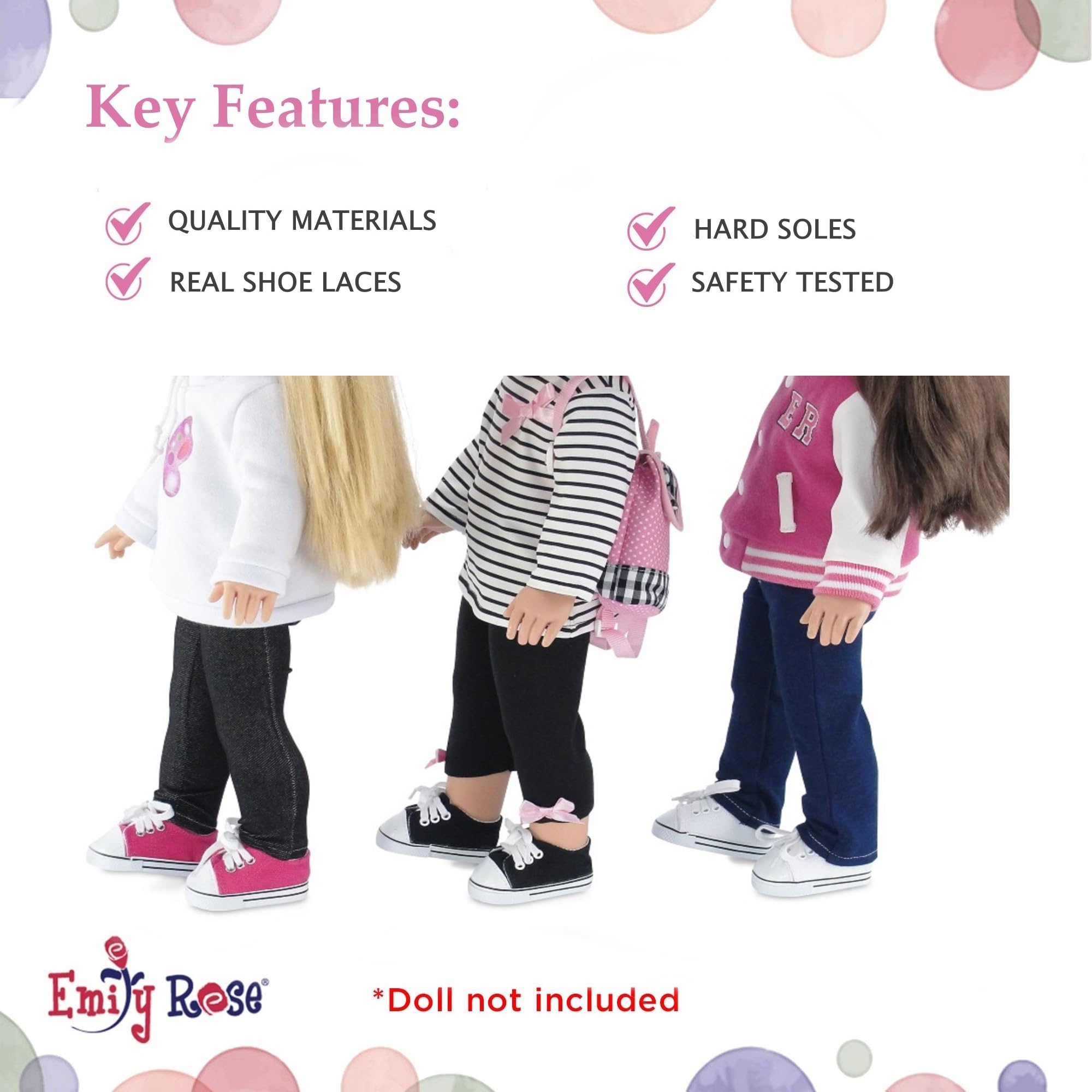 Emily Rose 3-pack doll sneakers set for quick wardrobe swaps