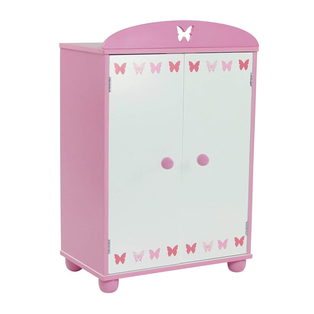 Emily Rose butterfly closet 18inch features whimsical butterfly cutouts that organize outfits for 18 inch dolls.