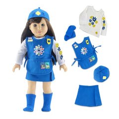 Emily Rose daisy scout skirt for 18-inch dolls, ready-to-wear for vibrant play.