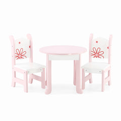 Emily Rose floral dining table for 18-inch dolls, perfect for shared pretend meals.