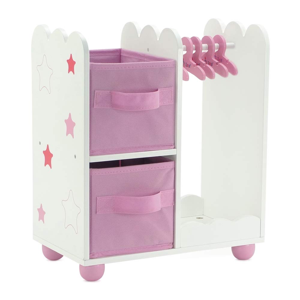 Emily Rose open wardrobe with hanging rod for 14-inch dolls, organized play space.