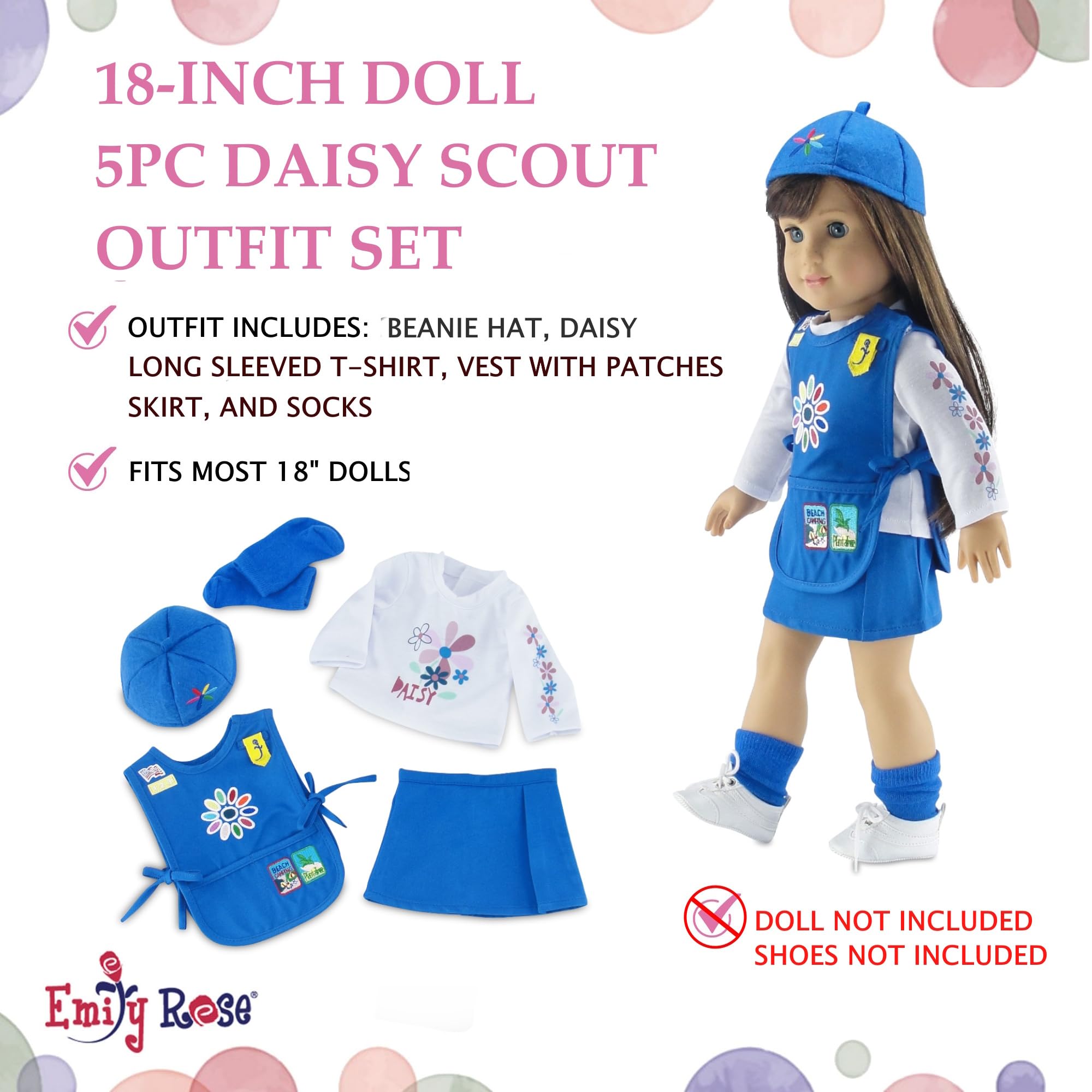 Emily Rose trefoil beanie cap completes the licensed look for dolls.