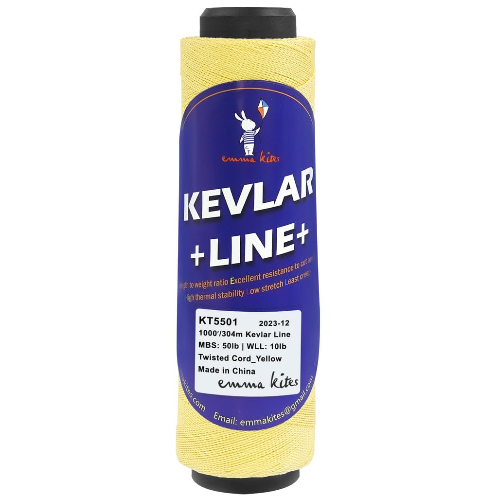 Emma Kites Kevlar Line 1000ft spool shows durable, low-stretch control for single-line kites.
