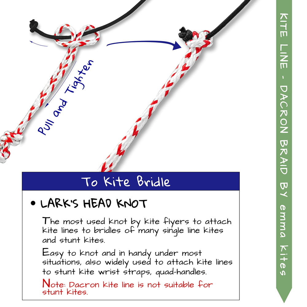 Emma Kites braided Dacron line with even yarn construction for strength.