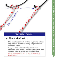 Emma Kites braided Dacron line with even yarn construction for strength.
